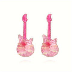 Pink Bohemian Butterfly Guitar Y2K Earrings