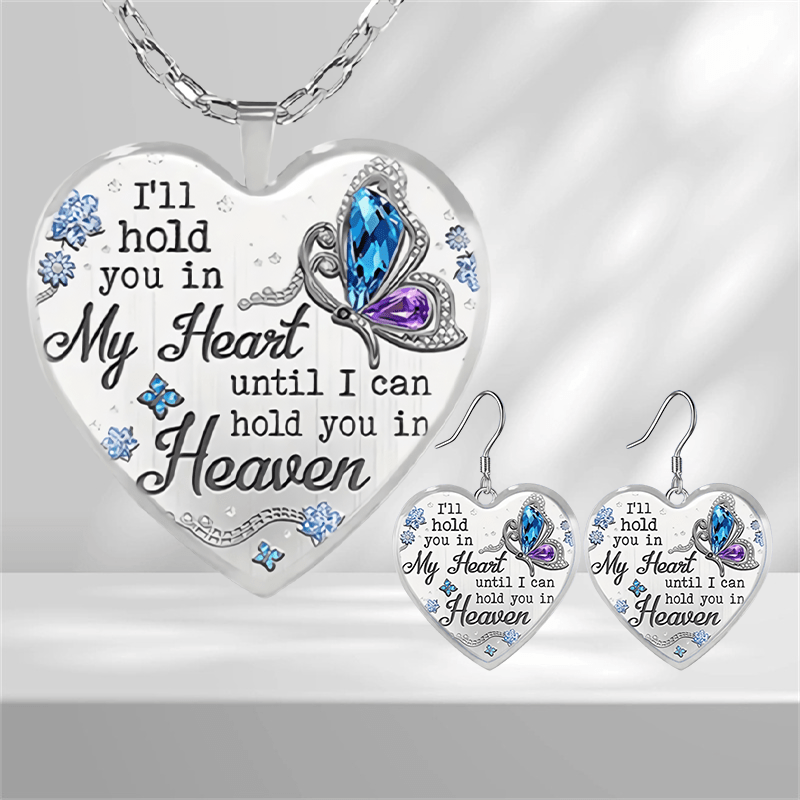 Gemstone Butterfly Glass Pendant Set Graduation Birthday Gift