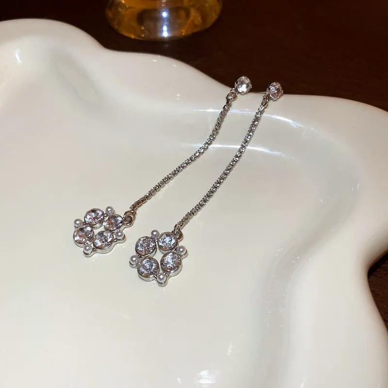 Flower Tassel Earrings Long Dangle Drop Studs for Women