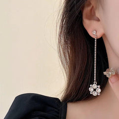 Flower Tassel Earrings Long Dangle Drop Studs for Women