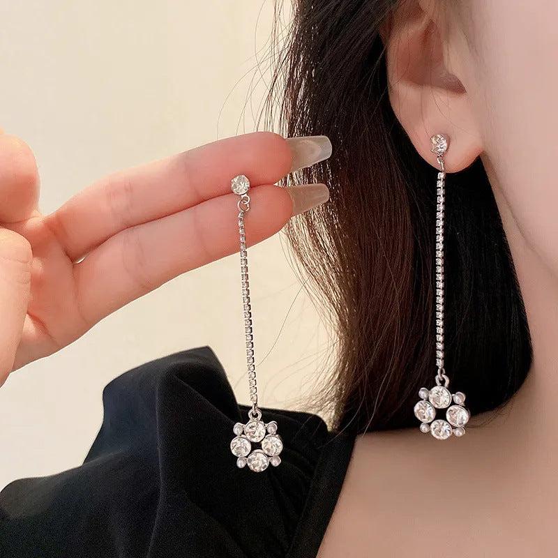 Flower Tassel Earrings Long Dangle Drop Studs for Women