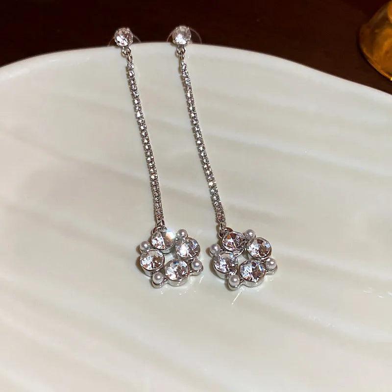 Flower Tassel Earrings Long Dangle Drop Studs for Women
