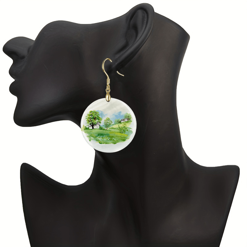 Green Landscape Acrylic Pendant Earrings Halloween Christmas Gift