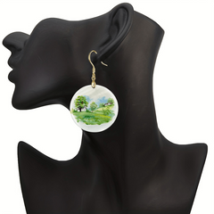 Green Landscape Acrylic Pendant Earrings Halloween Christmas Gift