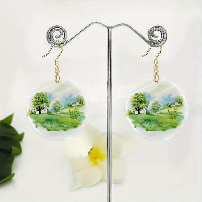 Green Landscape Acrylic Pendant Earrings Halloween Christmas Gift