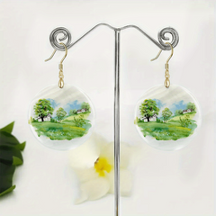 Green Landscape Acrylic Pendant Earrings Halloween Christmas Gift