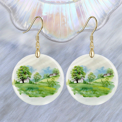 Green Landscape Acrylic Pendant Earrings Halloween Christmas Gift