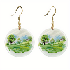 Green Landscape Acrylic Pendant Earrings Halloween Christmas Gift
