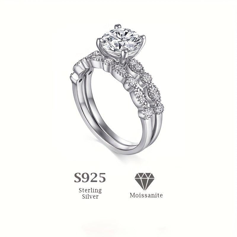 2PCS Moissanite Engagement & Wedding Rings Set For Women, Eternity Promise Ring