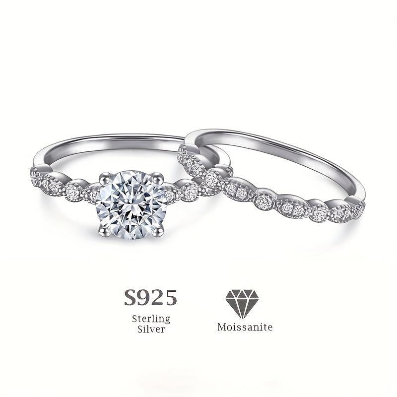 2PCS Moissanite Engagement & Wedding Rings Set For Women, Eternity Promise Ring