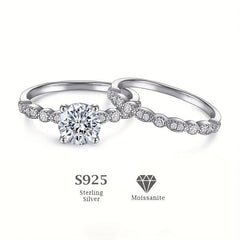 2PCS Moissanite Engagement & Wedding Rings Set For Women, Eternity Promise Ring