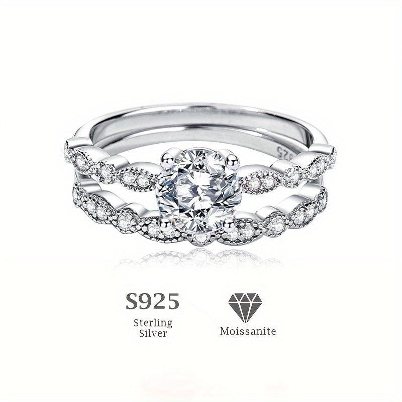 2PCS Moissanite Engagement & Wedding Rings Set For Women, Eternity Promise Ring