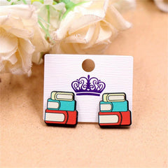 Teacher Pencil Ear Studs School Supplies Books Rainbow Acrylic Ear Accessories