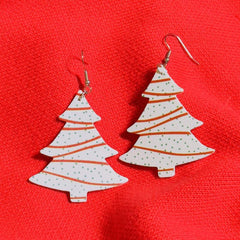 Christmas Tree Print Pu Dangle Earrings Jewelry Gift For Women Girls Mom