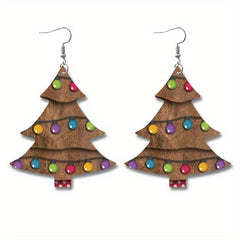 Christmas Tree Print Pu Dangle Earrings Jewelry Gift For Women Girls Mom