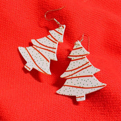 Christmas Tree Print Pu Dangle Earrings Jewelry Gift For Women Girls Mom