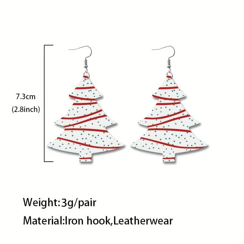 Christmas Tree Print Pu Dangle Earrings Jewelry Gift For Women Girls Mom
