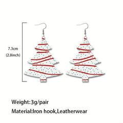 Christmas Tree Print Pu Dangle Earrings Jewelry Gift For Women Girls Mom