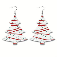Christmas Tree Print Pu Dangle Earrings Jewelry Gift For Women Girls Mom