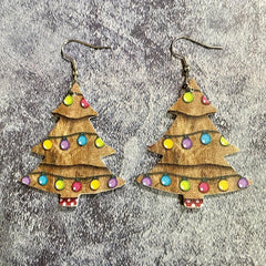 Christmas Tree Print Pu Dangle Earrings Jewelry Gift For Women Girls Mom