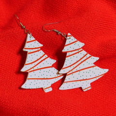 Christmas Tree Print Pu Dangle Earrings Jewelry Gift For Women Girls Mom