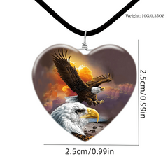 Girls Eagles Heart Glass Pendant Necklace Earrings Set