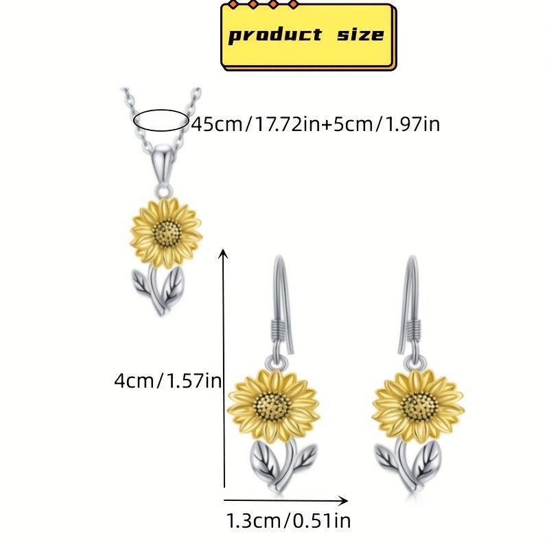 Sunflower Earrings & Necklace Set Floral Accessories Women Gift