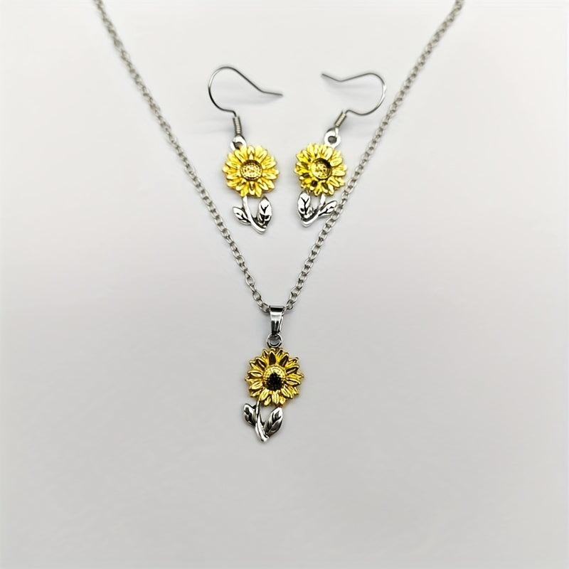 Sunflower Earrings & Necklace Set Floral Accessories Women Gift