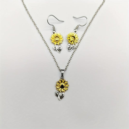 Sunflower Earrings & Necklace Set Floral Accessories Women Gift
