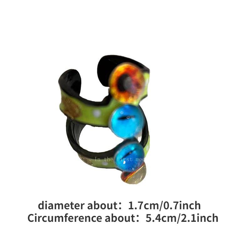 Funny Big Eye Denim Ring Sweet Hot Girl All Match Irregular Open Finger Ring