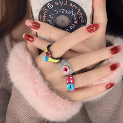Funny Big Eye Denim Ring Sweet Hot Girl All Match Irregular Open Finger Ring