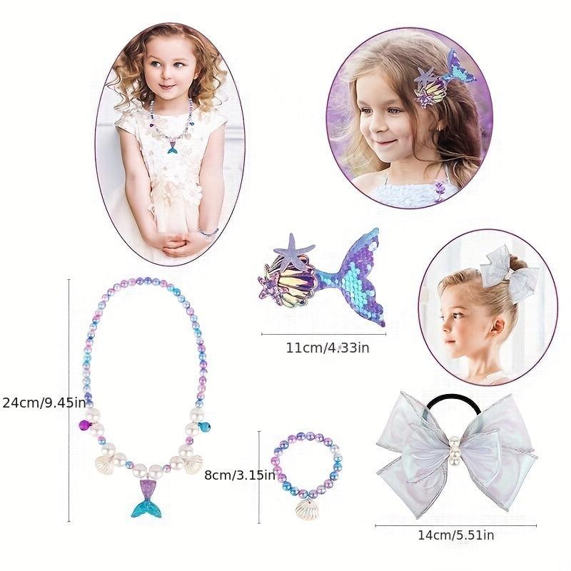 Mermaid Girls Princess Dress Up Jewelry Box Beauty Makeup Set