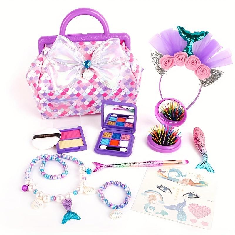 Mermaid Girls Princess Dress Up Jewelry Box Beauty Makeup Set