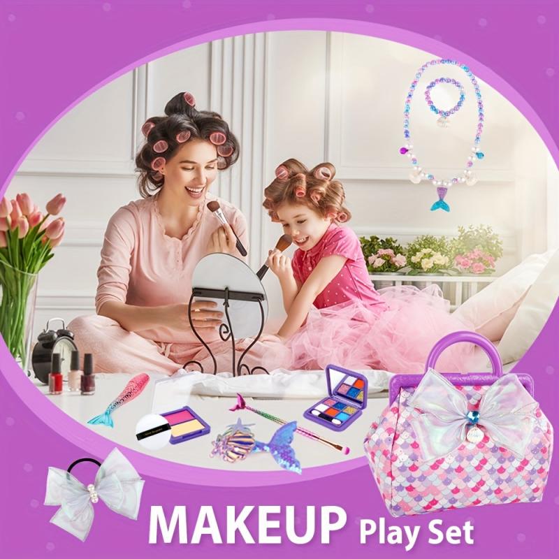 Mermaid Girls Princess Dress Up Jewelry Box Beauty Makeup Set