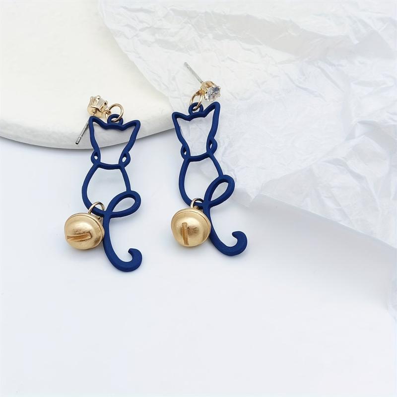 Cat Flower Dangle Earrings Jewelry Gift for Women Girls Mom Wife