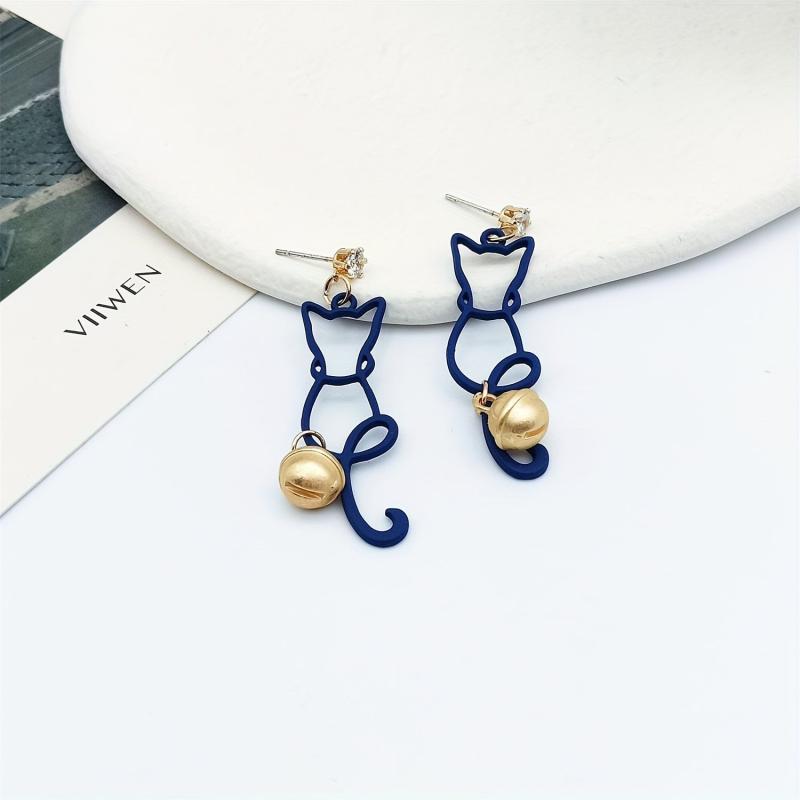 Cat Flower Dangle Earrings Jewelry Gift for Women Girls Mom Wife