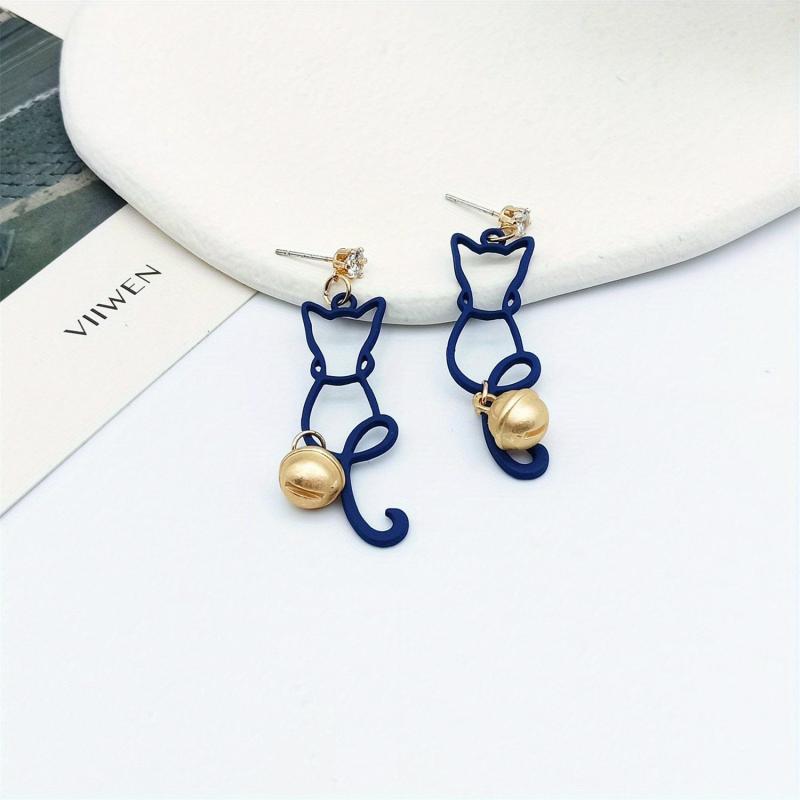 Cat Flower Dangle Earrings Jewelry Gift for Women Girls Mom Wife