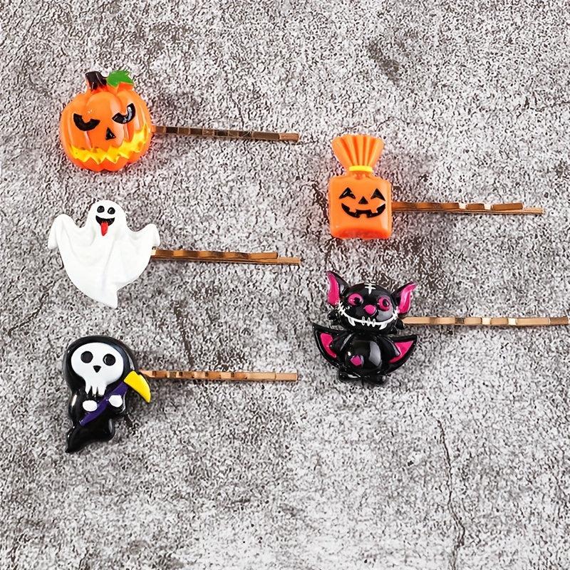 Funny Halloween Hair Clip Set - Bat Pumpkin Ghost Skull Hair Accessories