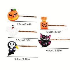 Funny Halloween Hair Clip Set - Bat Pumpkin Ghost Skull Hair Accessories