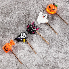 Funny Halloween Hair Clip Set - Bat Pumpkin Ghost Skull Hair Accessories