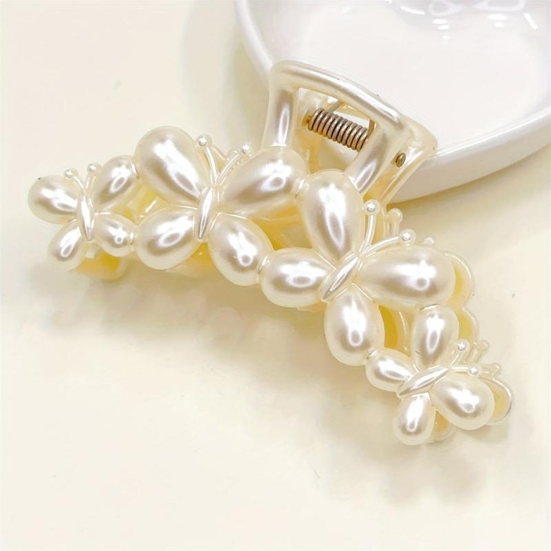 3 Packs Retro Hair Grab Back Head Pearl Large Grab Clip