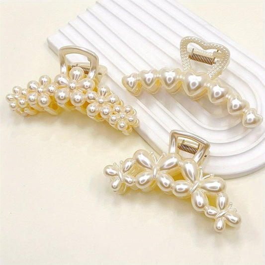 3 Packs Retro Hair Grab Back Head Pearl Large Grab Clip