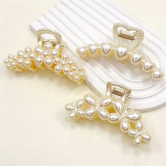 3 Packs Retro Hair Grab Back Head Pearl Large Grab Clip