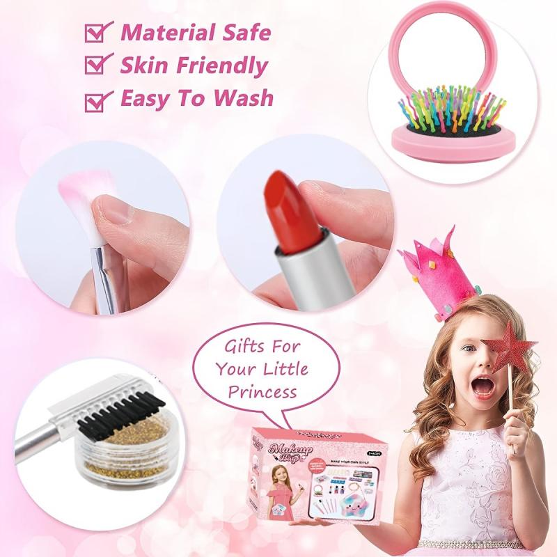 Kids Makeup Kit For Girls Washable Makeup Set Toy With Real Cosmetic Case