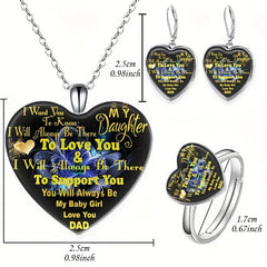 English Crystal Heart Pendant Jewelry Set - 4pcs