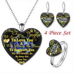 English Crystal Heart Pendant Jewelry Set - 4pcs