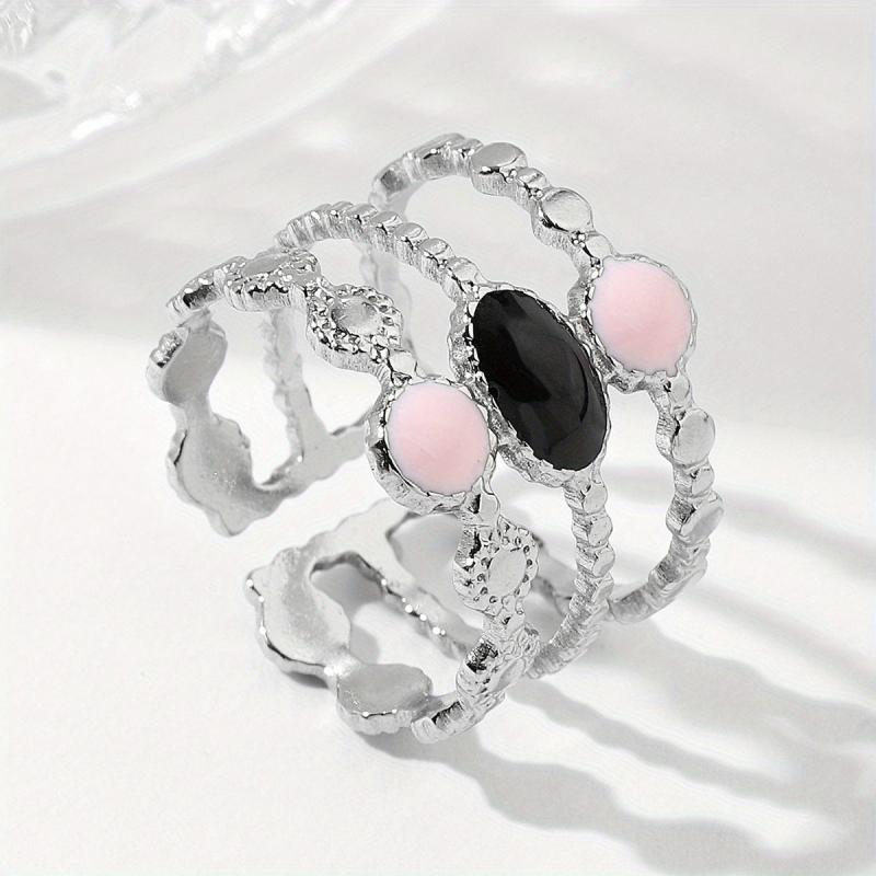 Steel Art Open Ring Pink Purple Stainless Steel Romantic Ring