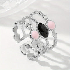 Steel Art Open Ring Pink Purple Stainless Steel Romantic Ring