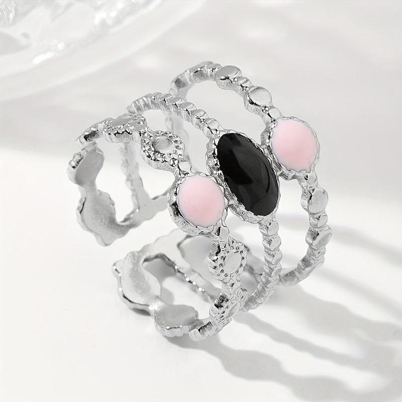 Steel Art Open Ring Pink Purple Stainless Steel Romantic Ring