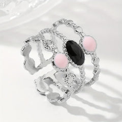 Steel Art Open Ring Pink Purple Stainless Steel Romantic Ring